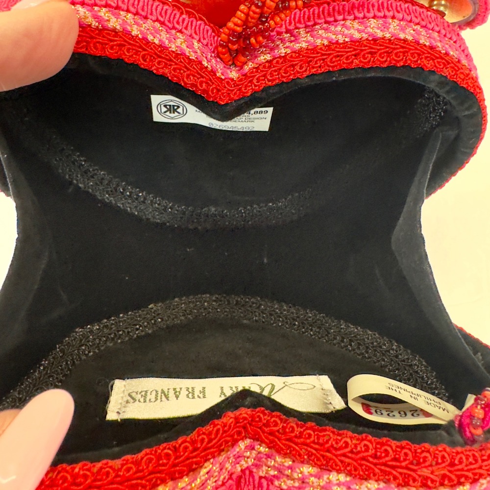 Vtg Mary Frances Heart Purse Beaded Floral Crossbody Pink Red Y2K Bag Valentines - Picture 5 of 10